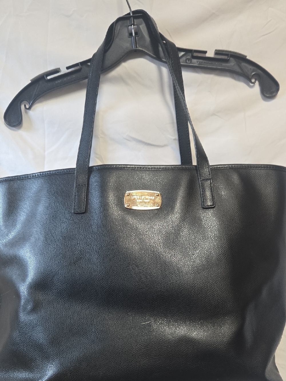 Michael Kors Black Leather Tote with Gold Logo Plate